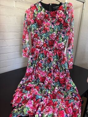 Little Mistress Pink & Multicolor Floral Midi Dress